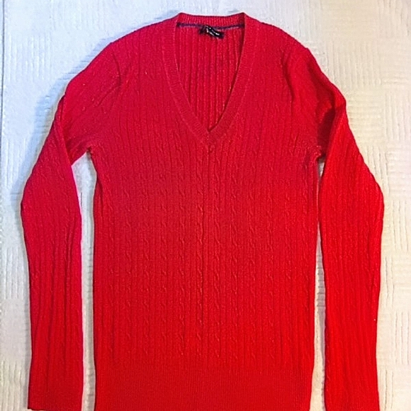 Long sleeves, V-Neck, 100% cotton, fusia pink, cablenit. - Picture 1 of 7